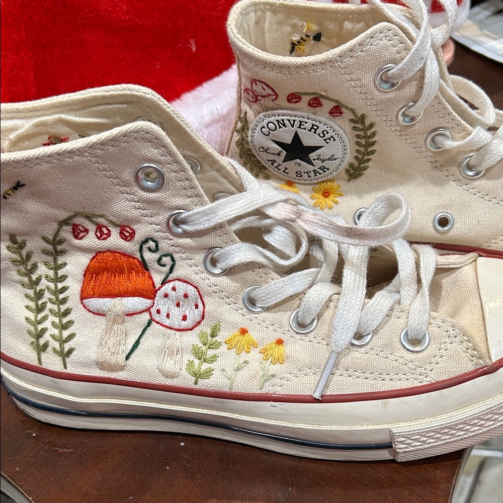 Converse High-Top Sneakers - Cream with Nature Embroidery
